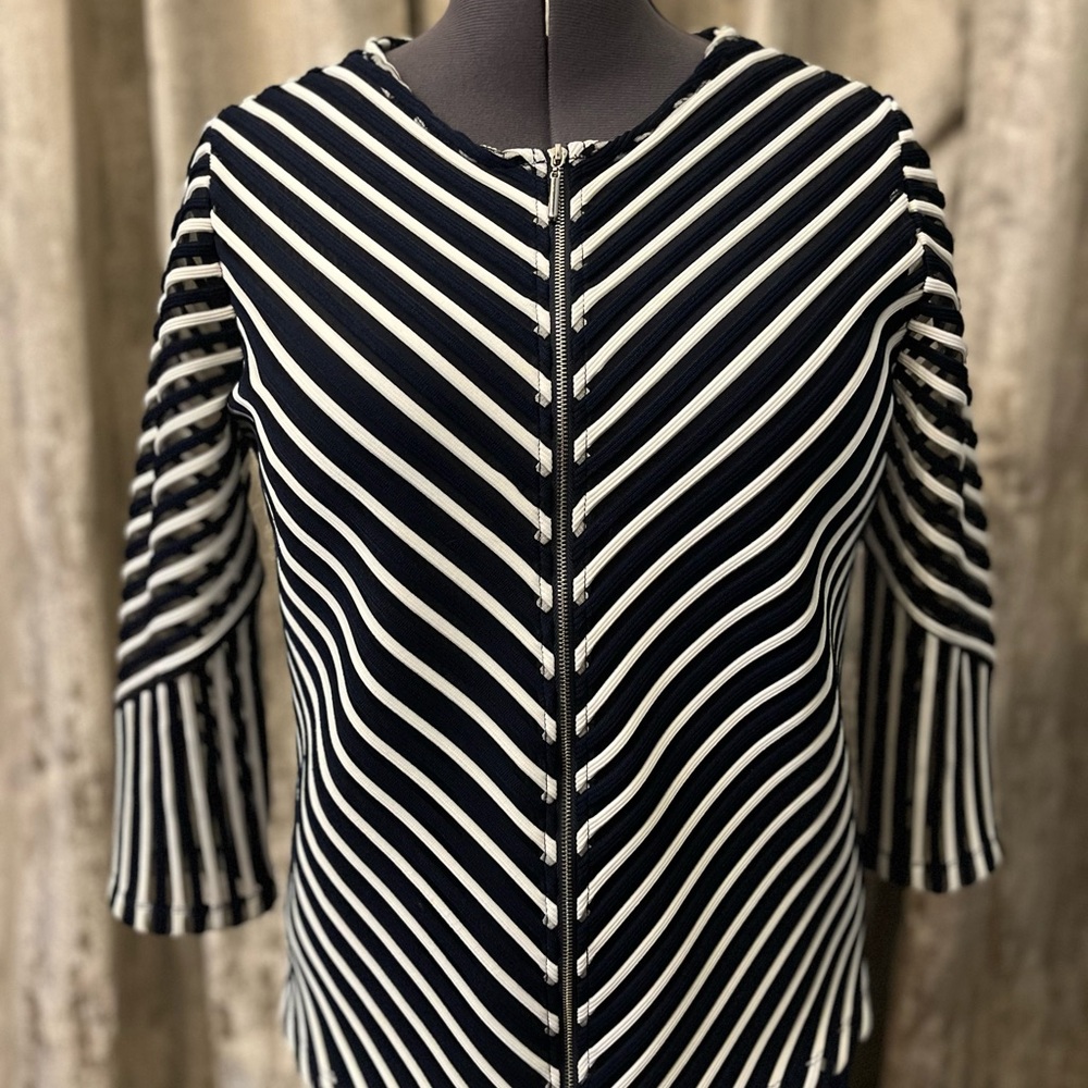 Chico’s Navy and white sheer jacket size 1